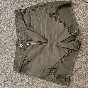 American Eagle - Olive Green Distressed Shorts - Size 12
